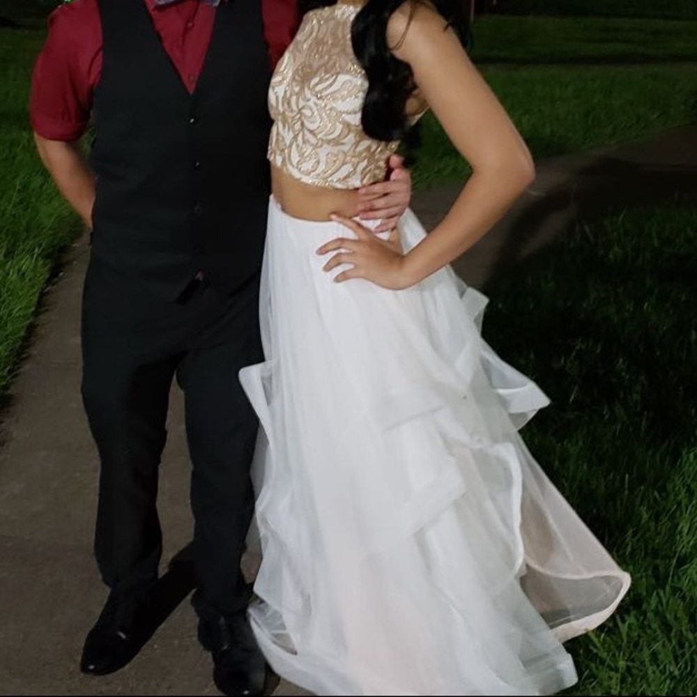 Macy’s 2 Piece White and Gold Prom Dress